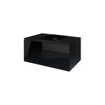 Meublorama - meuble sous vasque suspendu collection owl, noir mat et brillant, plaque en verre noir, ...