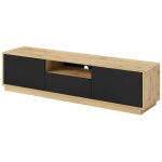 Meublorama - meuble tv 180cm collection villa. couleur ch�ne et noir mat. led int�gr�e