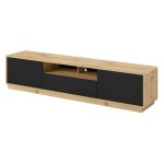 Meublorama - meuble tv 200cm collection villa. couleur chêne et noir mat. led intégrée Meublorama - meuble tv 200cm collection villa. couleur chêne et noir mat. led intégrée
