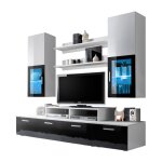 Meublorama - meuble tv mural 200cm design. collection mini coloris blanc et noir