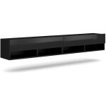 Meublorama - meuble tv suspendu design cluj, 200 cm, 2 portes et 4 niches, coloris noir et noir brillant. ... Meublorama - meuble tv suspendu design cluj, 200 cm, 2 portes et 4 niches, coloris noir et noir brillant. ...