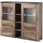 Vaisselier design 2 portes pour salon couleur noyer et noir effet bois. collection santiago. Vaisselier design 2 portes pour salon couleur noyer et noir effet bois. collection santiago.