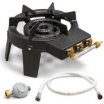 Meva - rechaud gaz fonte vritable 9. 8 kw 4 pieds 3 robinets + tuyau gaz 1. 50m et dtendeur butane