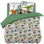 Altobuy - mezo - parure de lit coton motif dinosaures housse de couette 200x200cm + 2 taies d'oreiller ...