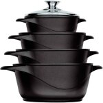 Mgk - 12 batterie de cuisine induction 8 pices aluminium fonte 4 casseroles 4 couvercles noir - briebe ...