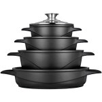 Mgk - 17 batterie de cuisine induction 8 pices aluminium fonte 4 casseroles 4 couvercles noir - briebe ...