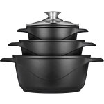 Mgk - 18 batterie de cuisine induction 6 pices aluminium fonte 3 casseroles 3 couvercles noir - briebe ...
