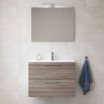 Mia ensemble avec meuble pr� - assembl� 79x61x39, 5 cm + miroir + lavabo en c�ramique + �clairage led, ...