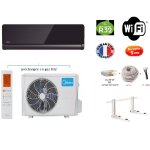 Pack climatiseur r�versible mono - split midea pure glass 2600w 26m2 + kit 3 m�tres de pose complet wifi ...