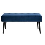 Miliboo - banc design capitonn� en tissu velours bleu nuit et m�tal noir l96 cm guesta
