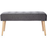 Miliboo - banc scandinave capitonn� en tissu effet velours textur� gris fonc� et bois clair l96 cm guesta ...
