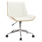 Miliboo - chaise de bureau à roulettes design blanc, bois clair et acier chromé melkior Miliboo - chaise de bureau à roulettes design blanc, bois clair et acier chromé melkior