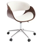 Miliboo - chaise de bureau � roulettes design blanc, bois fonc� noyer et acier chrom� bent