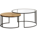 Miliboo - tables basses gigognes rondes verre tremp�, bois manguier massif et m�tal noir (lot de 2) tahl ...