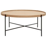 Table basse ronde bois clair et m�tal noir d90 cm bassy
