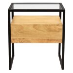 Miliboo - table de chevet avec tiroir en bois manguier massif, verre et mtal noir l50 cm diya