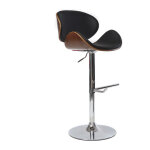 Tabouret de bar design rglable noir, bois fonc et mtal chrom walnut