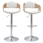 Miliboo - tabourets de bar design rglables en polyurthane blanc et bois clair (lot de 2) eustache
