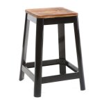 Miliboo ? tabouret de bar industriel noir 65 cm ? structure m�tal et assise fr�ne ? design vintage pour ...