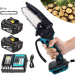 Mini tron�onneuse �lectrique sans fil de 4 pouces, scie � bois, scie � une main, coupe - bois nu + 2 ...