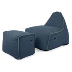 Minibuddy's rest fauteuil poire + repose pieds 75x60x65 cm interieur dehoussable, surpiqures, bleu jeans, ...