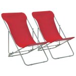 Minkurow - chaises de plage pliables 2 pcs acier et tissu oxford rouge