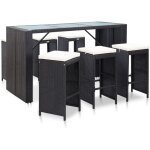 Minkurow - meuble de bar de jardin 7 pcs et coussins r�sine tress�e noir