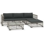 Minkurow ? ensemble table et chaise de jardin 5 pcs ? r�sine tress�e gris ? coussins �pais amovibles ...