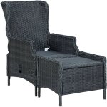 Minkurow - inlife chaise inclinable de jardin tabouret r�sine tress�e gris fonc�