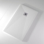 Mirlo - receveur de douche 100x140 cm extra plat onda en r�sine surface ardois�e blanc grille inox