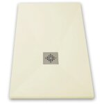 Mirlo - receveur de douche 80 x 100 cm extra plat pure en r�sine surface ardois�e beige grille inox