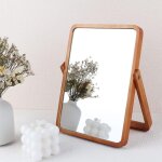 Miroir bois de table, petit miroir rond rectangulaire naturel cosmétique avec support réglable Miroir bois de table, petit miroir rond rectangulaire naturel cosmétique avec support réglable