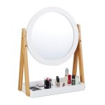 Miroir  cosmtique, rotatif, avec rangement pour maquillage, miroir de table ? 32, 5 cm, bambou, blanc ...