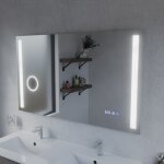 Miroir led avec antibu�e, loupe et horloge duetto - 120 x 70 cm