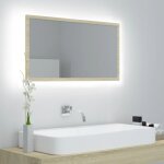 The living store miroir led de salle de bain ch�ne sonoma 80x8, 5x37 cm acrylique - miroir led - miroir ...
