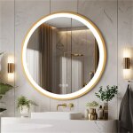 Luvodi ? miroir lumineux de salle de bain rond 80cm ? cadre dor� en aluminium ? 3 couleurs de lumi�re ...