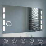 Excellence - miroir lumineux 140x80 cm - antibue, loupe et horloge