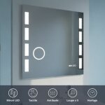 Excellence - miroir lumineux 80x80 cm - antibuée, loupe et horloge Excellence - miroir lumineux 80x80 cm - antibuée, loupe et horloge