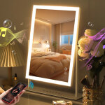 Miroir de maquillage avec lecteur bluetooth, 30 cm x 41 cm, miroir tactile intelligent avec lecteur de ...