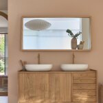 Berah getah ? miroir lumineux de salle de bain 135x67 cm ? mindi massif naturel ? design vintage scandinave ...