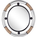 Miroir mural design de forme ovale 55 x 50 cm avec cadre d�coratif en m�tal noir id�al pour entr�e salon ...