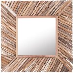 Miroir mural de forme carre 60 x 60 cm cm avec cadre en btonnets de bois de couleur clair au style ...