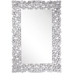 Miroir mural rectangulaire avec cadre d�coratif argent� en cristaux de verre 60 x 90 cm id�al pour salon ...