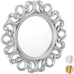 Miroir mural rond, d�coration murale pour toutes les pi�ces, avec cadre, ornement, ? 50 cm, argent� - ...