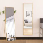 Dans les nuages ? miroir sur pied 140x40 cm ? cadre en m�tal dor� ? verre flott� haute r�solution ? support ...