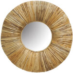 Miroir rond en rotin naturel
