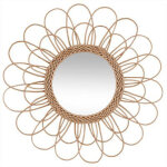 Pegane - miroir en rotin fleur coloris beige - dim : d 56 cm
