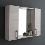 Kiamami valentina - miroir de salle de bain avec deux meubles hauts en bois de ch�ne gris et led