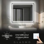 Foram - miroir salle de bain led 70x80 cm bella - vertical rectangulaire miroir mural avec clairage ...