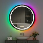 Miroir de salle bain lumineux led rond rgb avec eclairage integre anti buee miroir mural multicolore ...